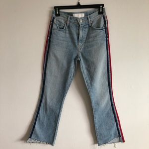 Mother insider track stripe cropped flare